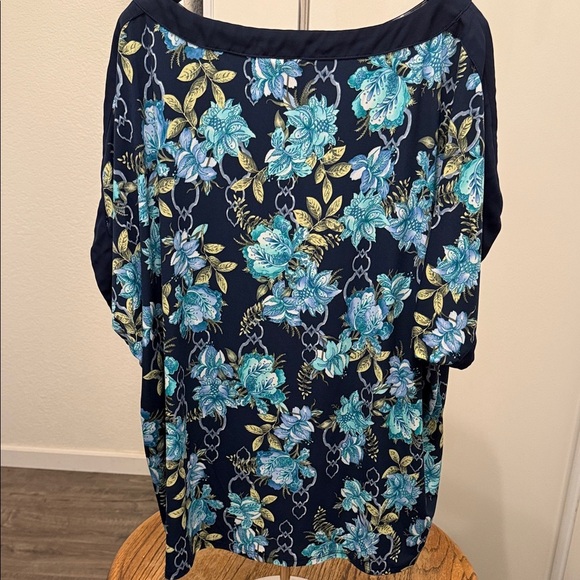 JM Collection Navy, Green/Blue Floral Blouse Dolman Size XL Garden Loose Flowy - Picture 7 of 11